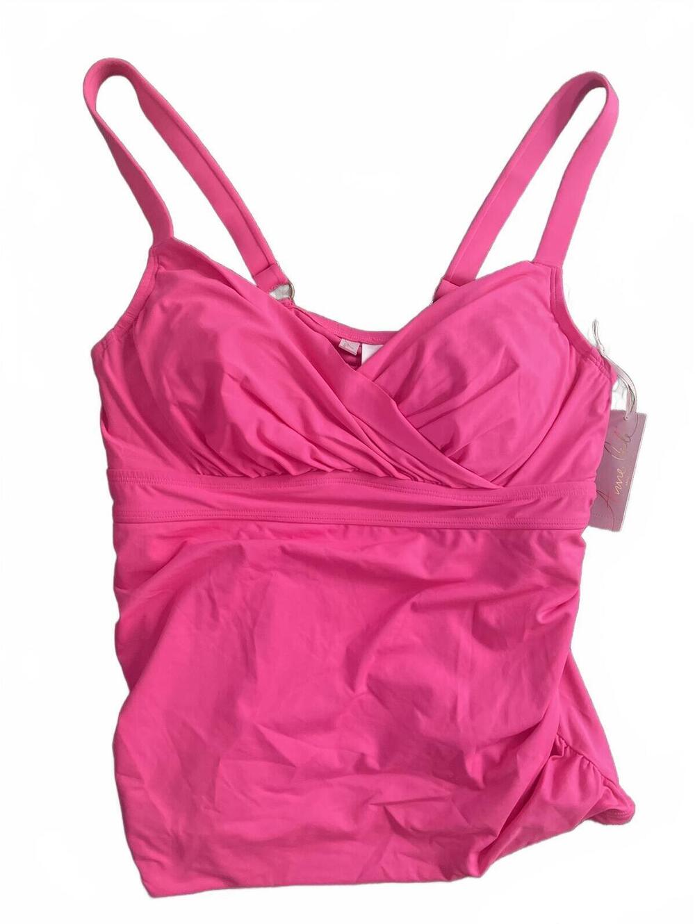 Anne Cole Hot Pink Gold Tankini Swim Top Women’s Size 16W NWT Beach Ruched Flowy - Picture 8 of 13